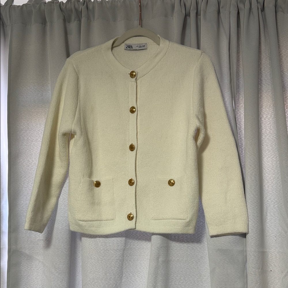 Zara Ivory Knit Sweater with Gold Accents Size L